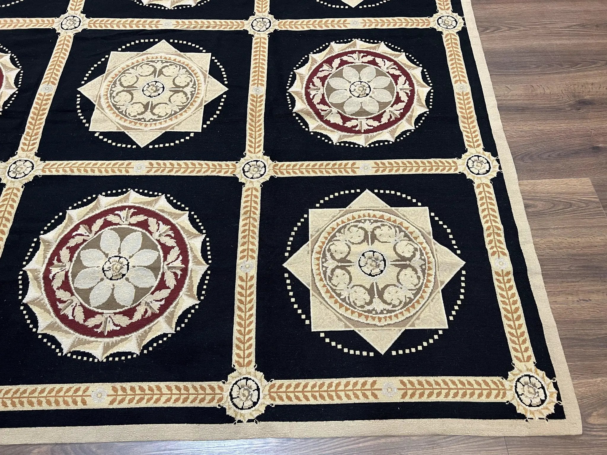Large Needlepoint Rug 10x13, Panel Design, Black and Beige, Wool Needlepoint Carpet 10 x 13, English Garden, Handwoven Area Rug, Living Room by Jewel Rugs