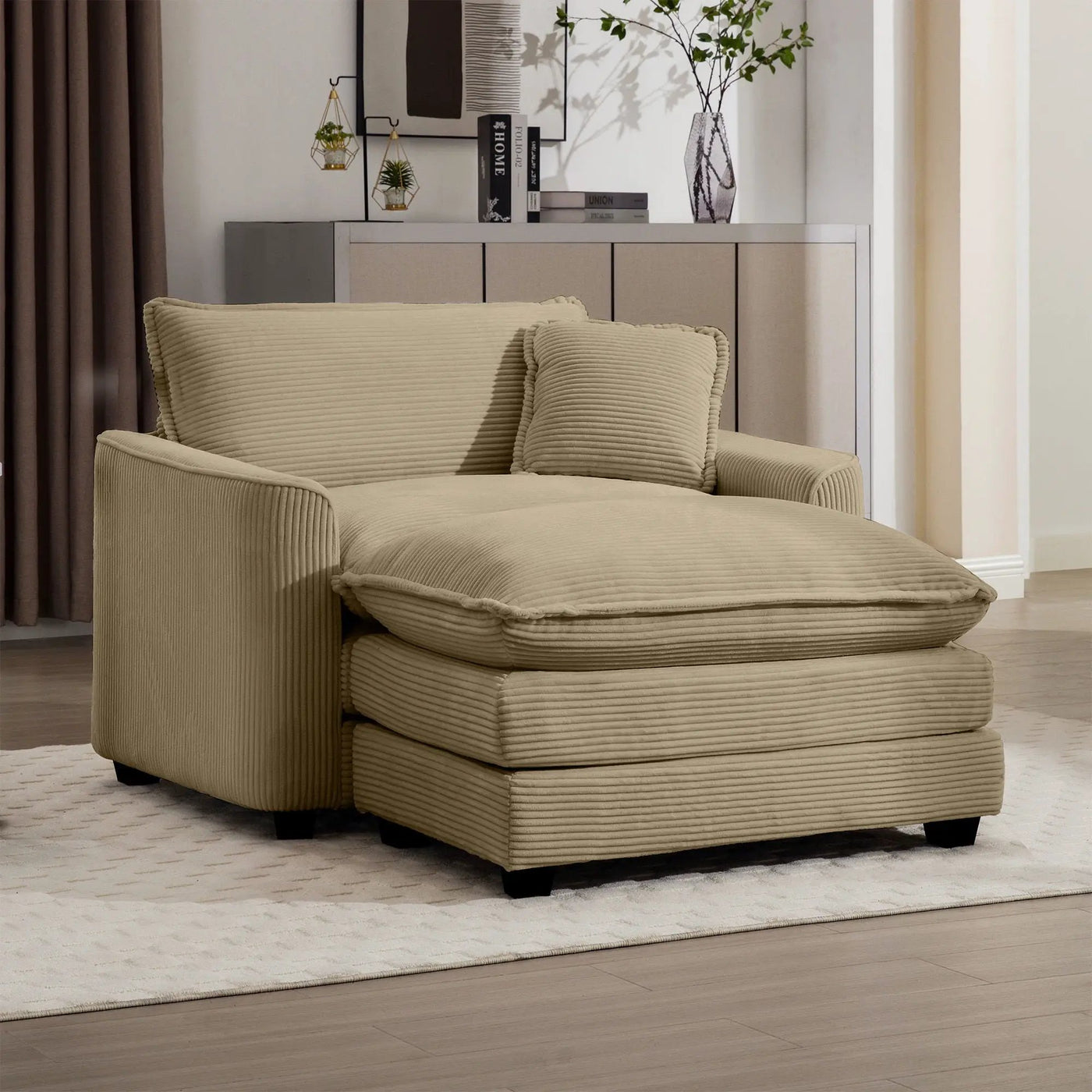 Classic Modern Comfortable Single Chair Deep Seat Sofa With Footstool by Unique Piece Furniture