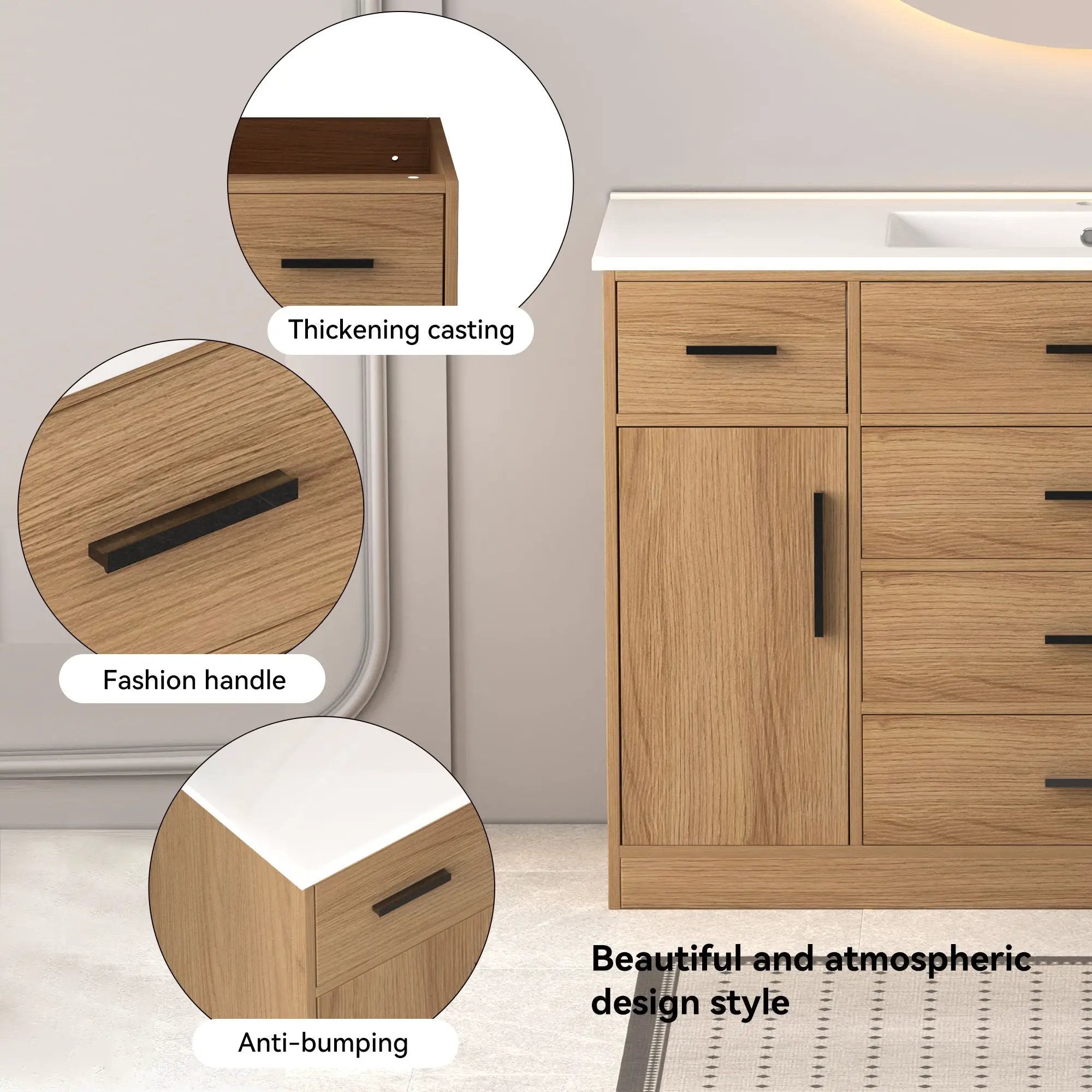 Bathroom Vanity With Abundant Storage 2 Soft Close Doors And 6 Drawers by Unique Piece Furniture
