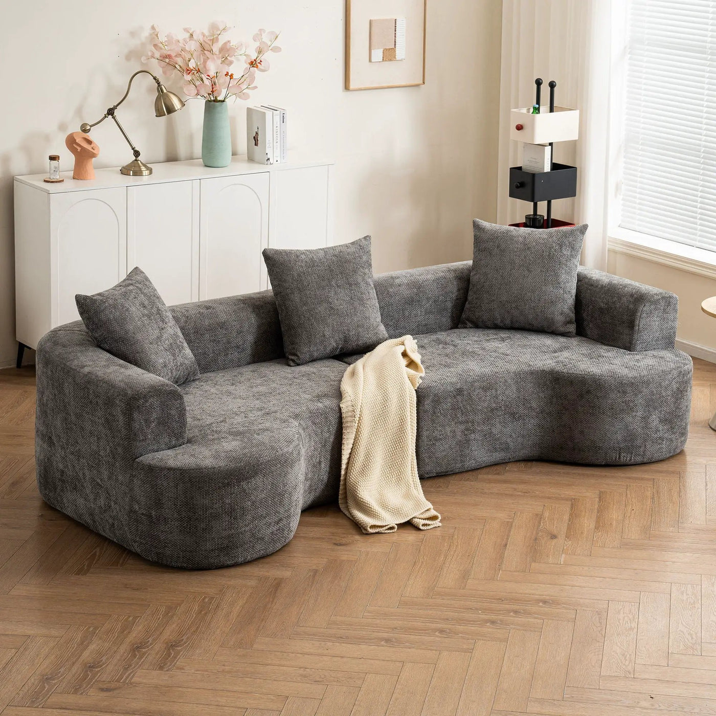 Modern Style Ultra Smooth Curved Sofa With 3 Pillows by Unique Piece Furniture