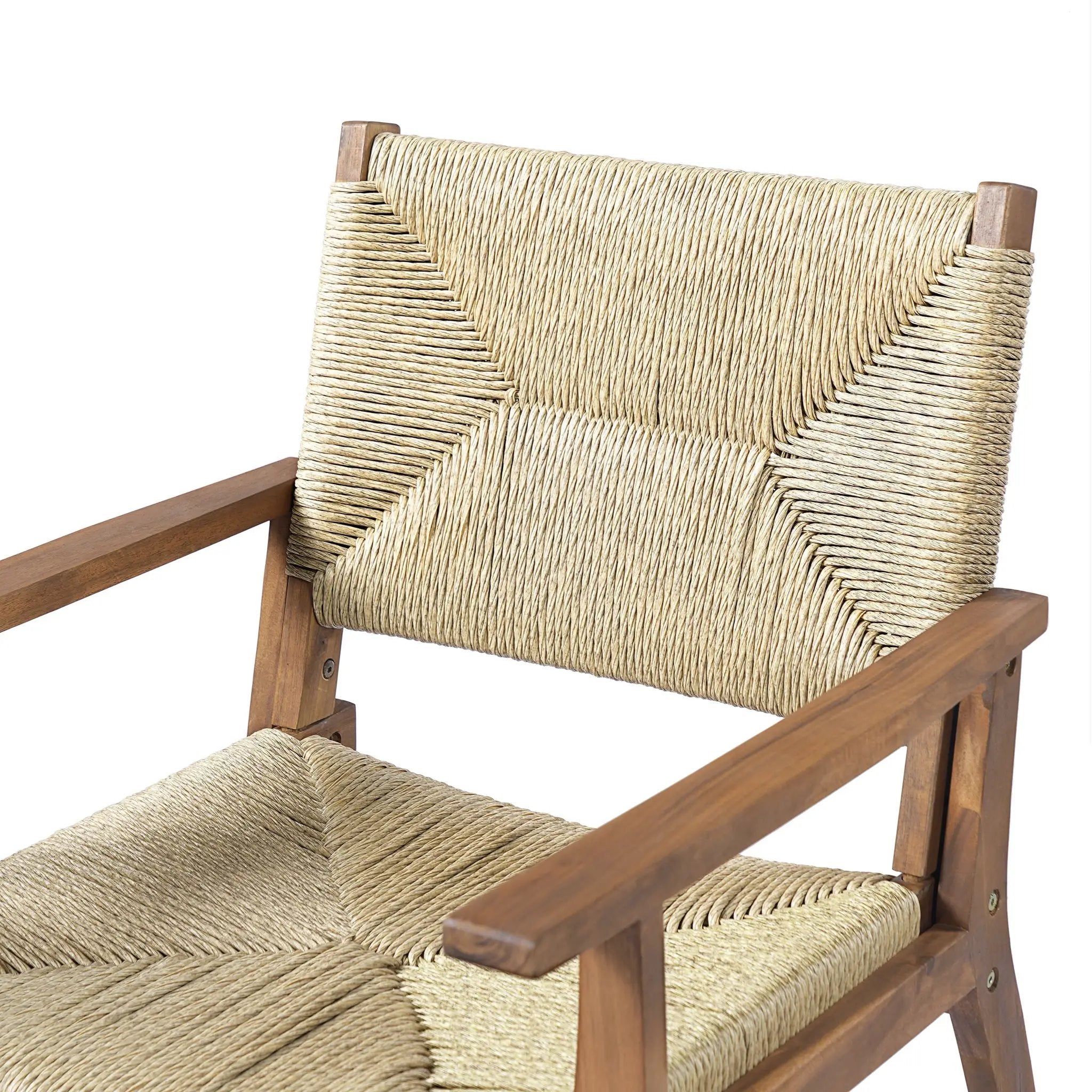 5-Piece Outdoor Dining Set: Teak Finish Round Acacia Wood Table & 4 Wicker Armchairs by HouseOfZazla