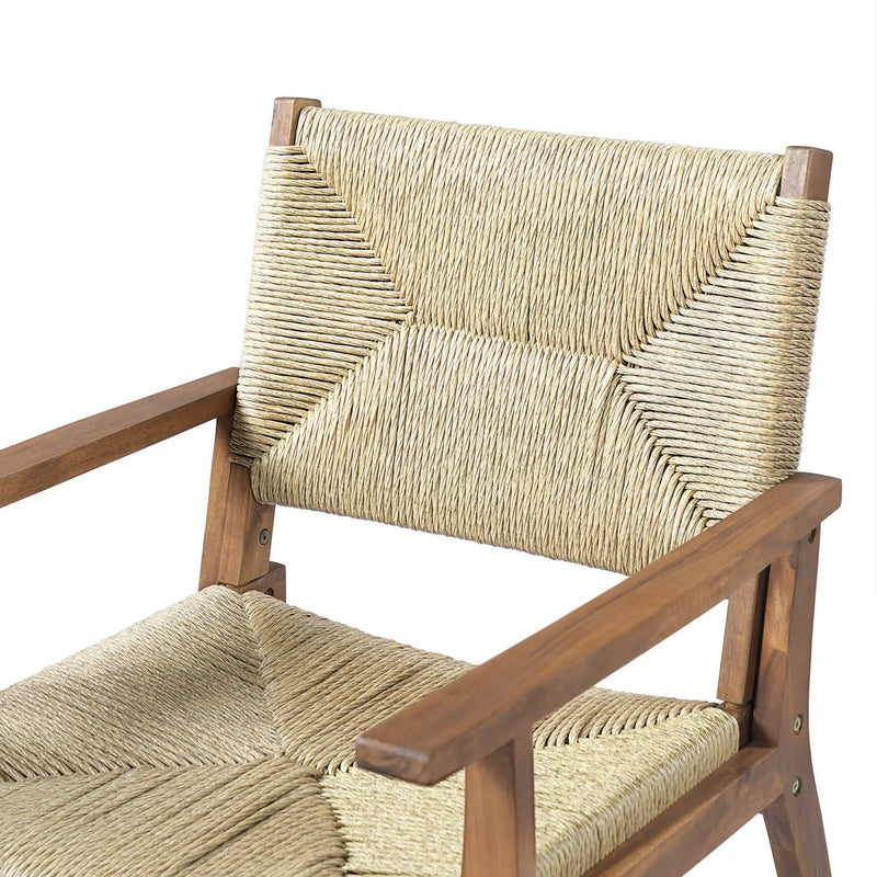 5-Piece Outdoor Dining Set: Teak Finish Round Acacia Wood Table & 4 Wicker Armchairs by HouseOfZazla