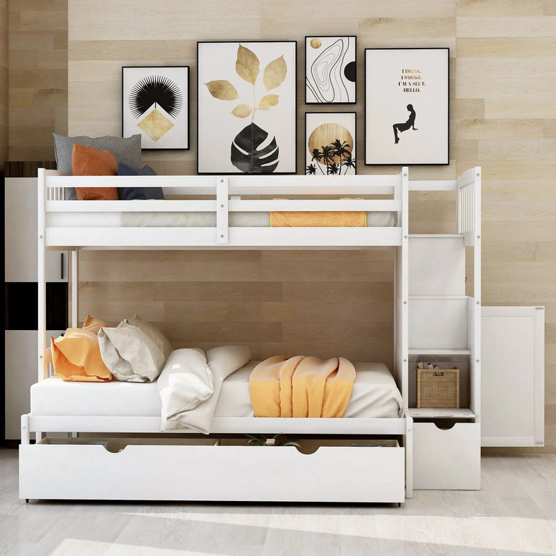 Bunk Bed, Convertible Bottom Bed, Storage Shelves And Drawers by HouseOfZazla