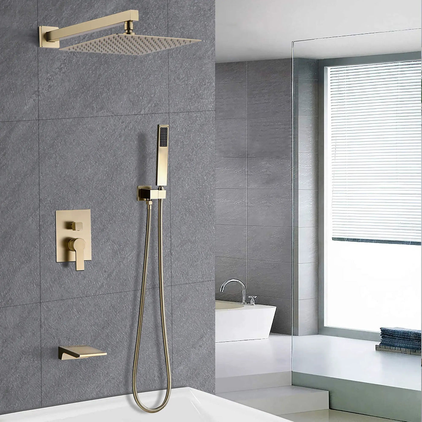 Tub Shower Faucet Set With 12" Rain Shower Head And Handheld Spray Combo by HouseOfZazla
