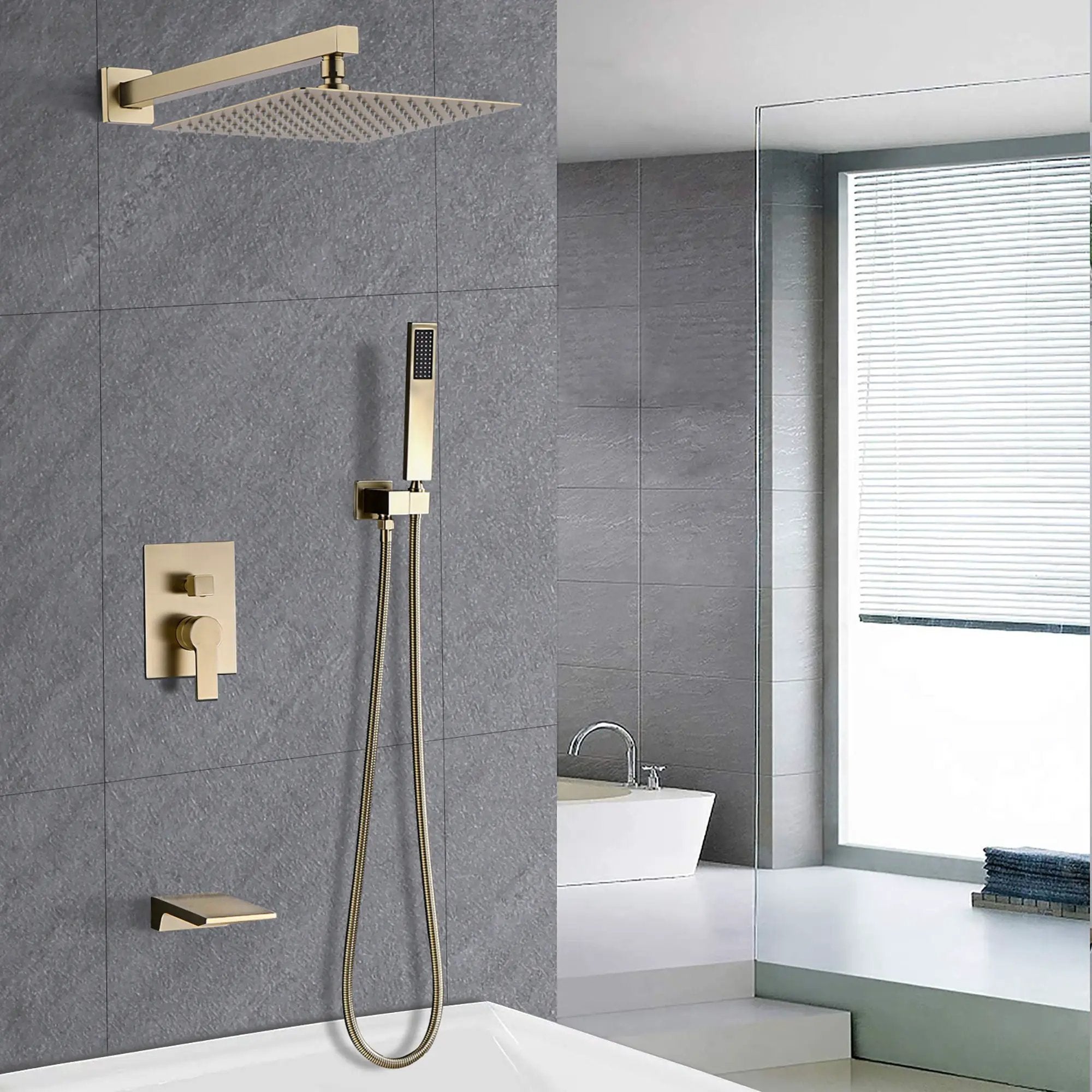 Tub Shower Faucet Set With 12" Rain Shower Head And Handheld Spray Combo by HouseOfZazla