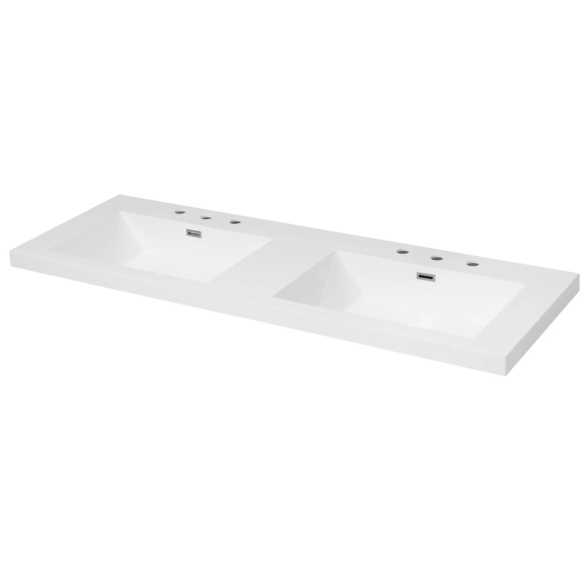 Vanity Top With Undermount Rectangular Double Sinks, Faucet Holes - White by HouseOfZazla