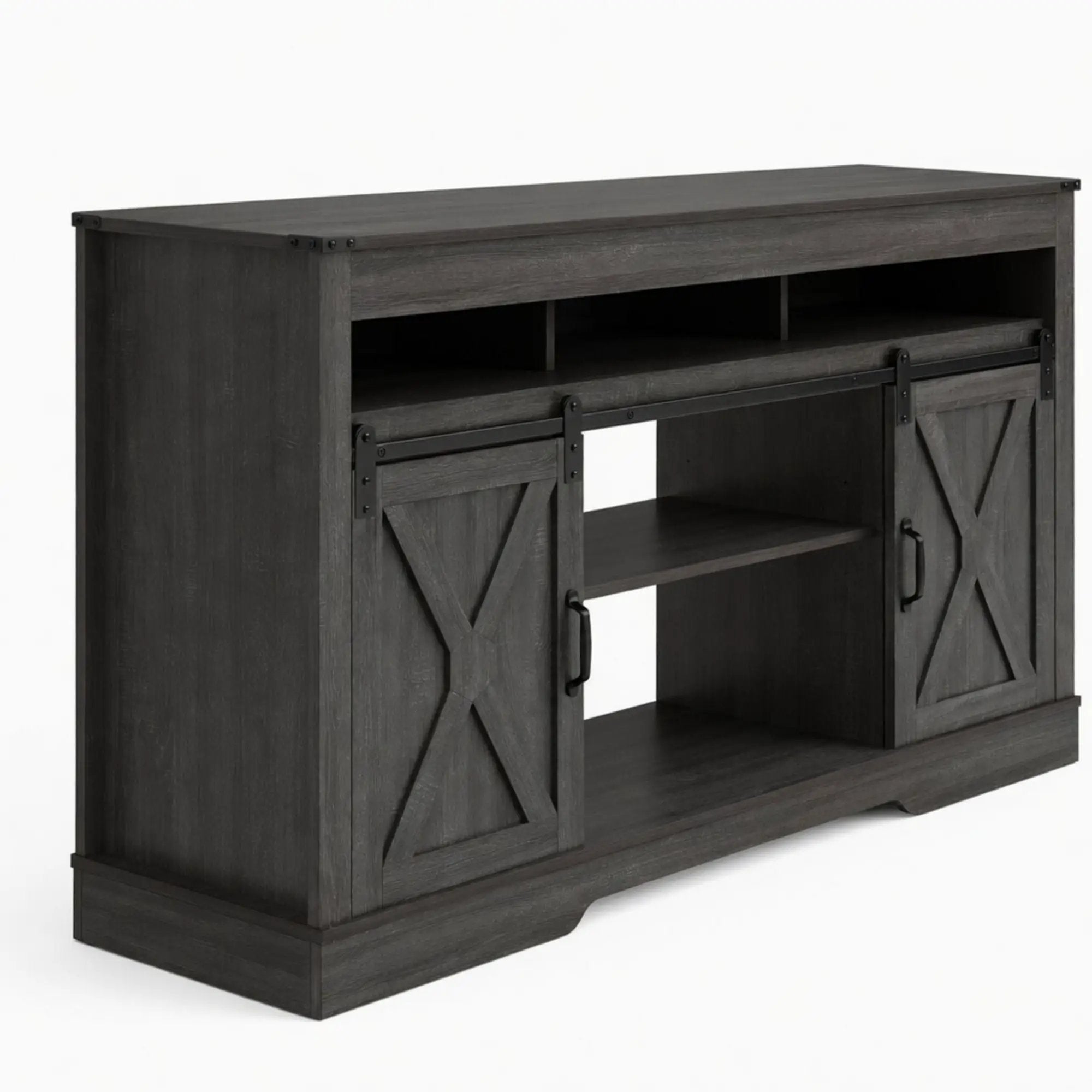 Farmhouse TV Stand With Sliding Barn Doors & Adjustable Storage by HouseOfZazla