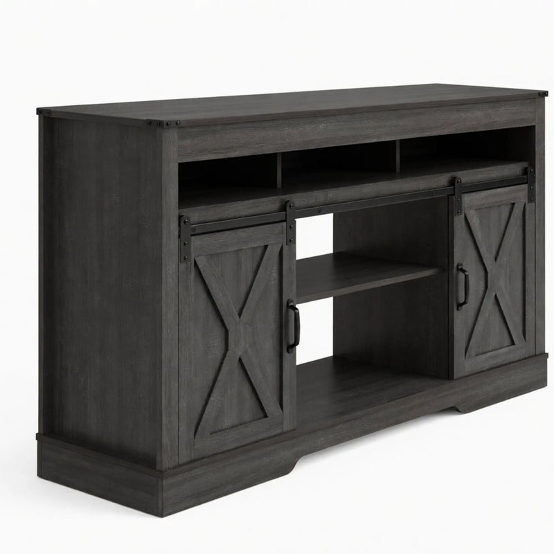 Farmhouse TV Stand With Sliding Barn Doors & Adjustable Storage by HouseOfZazla