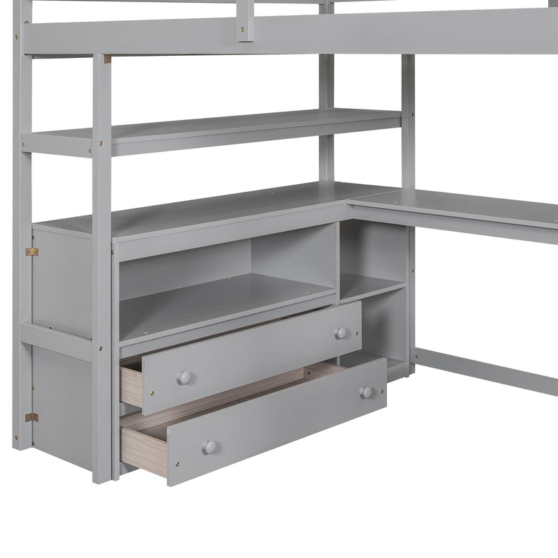 Loft Bed With Desk, Shelves, 2 Drawers, Storage Staircase by HouseOfZazla