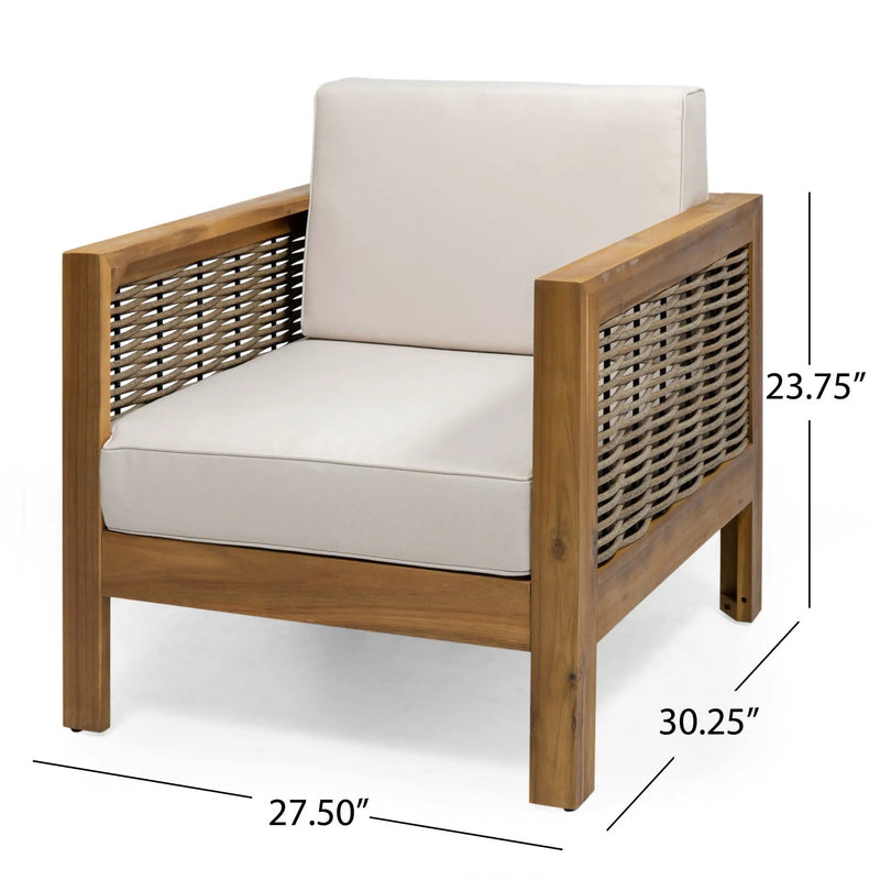 Outdoor 4 Seater Acacia Wood Chat Set With Wicker Accents And Cushions by HouseOfZazla