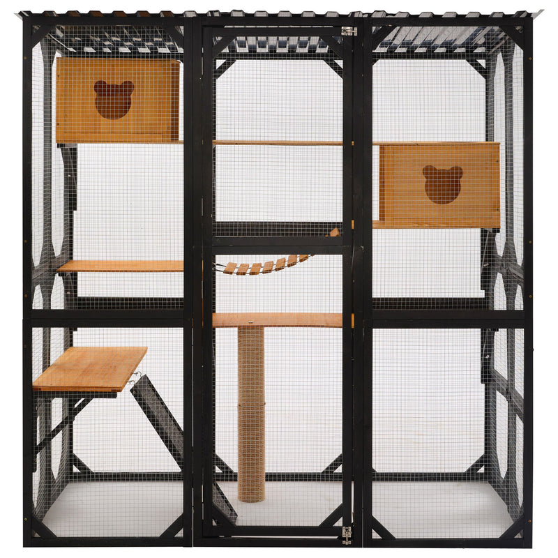 Outdoor Cat Enclosure With Sleeping Houses, Jumping Platforms, Scratching Post by HouseOfZazla