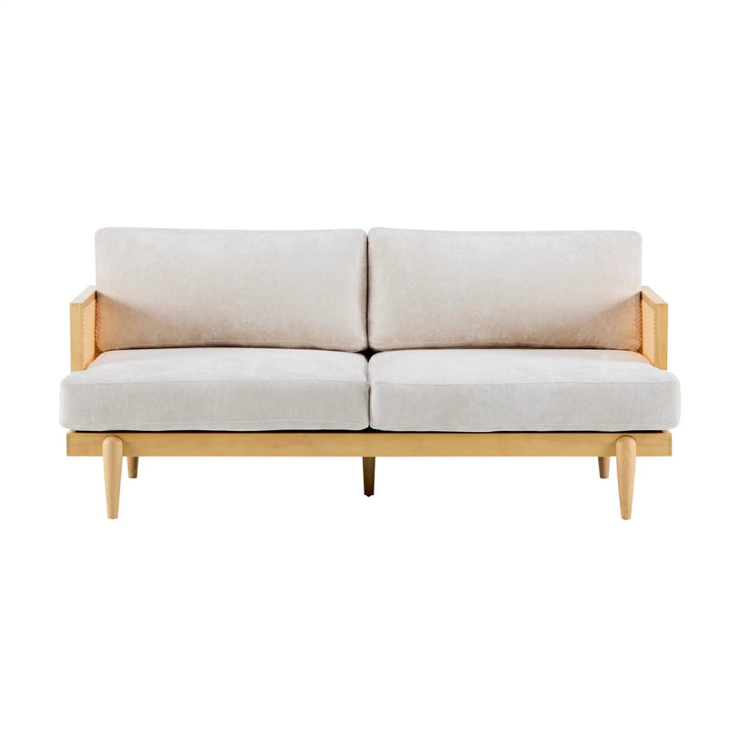Emir 72" Square Arm 3-Seater Boucle Sofa with Cane Rattan and Wooden Frame by HouseOfZazla