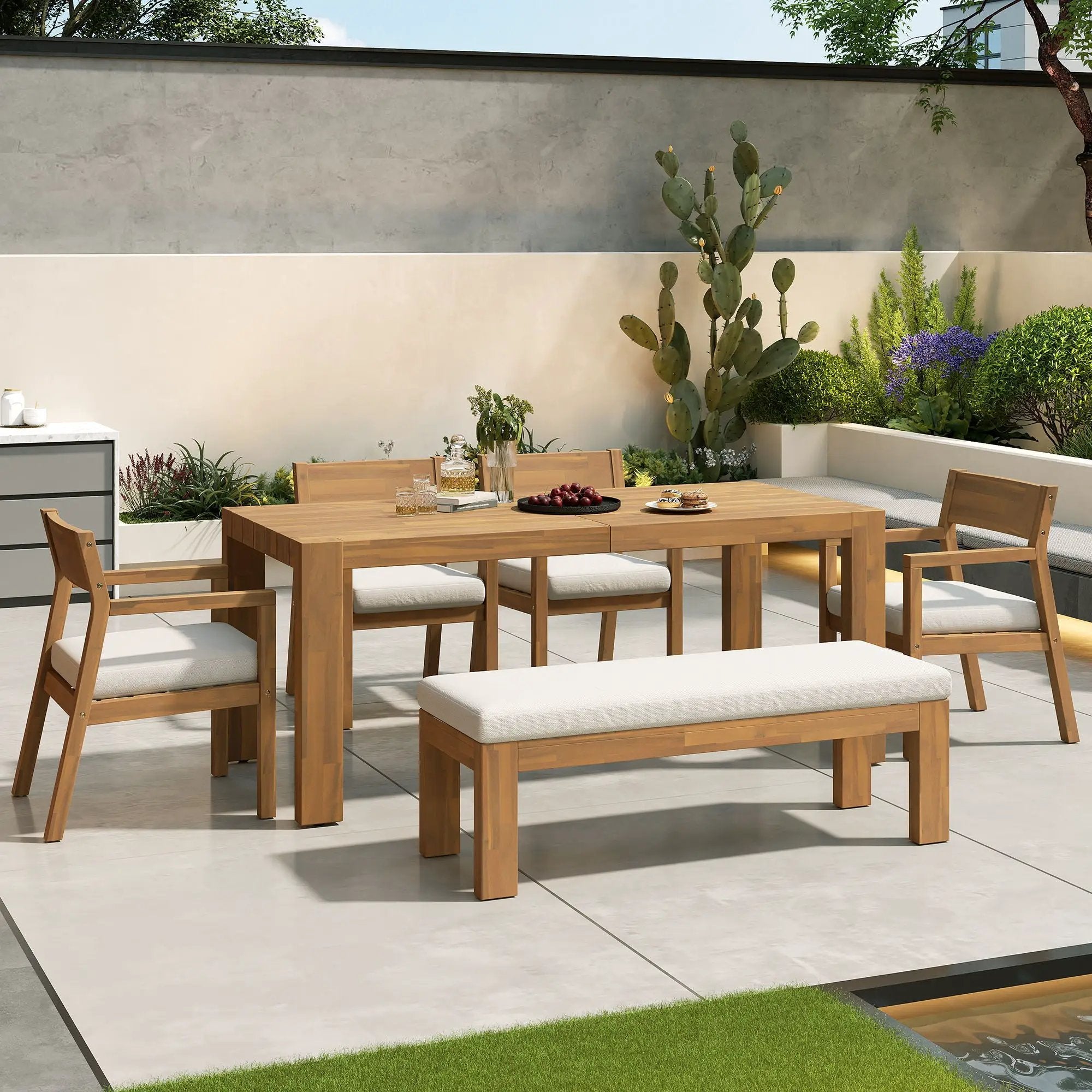Outdoor Dining Set Rectangular Table With Umbrella Hole