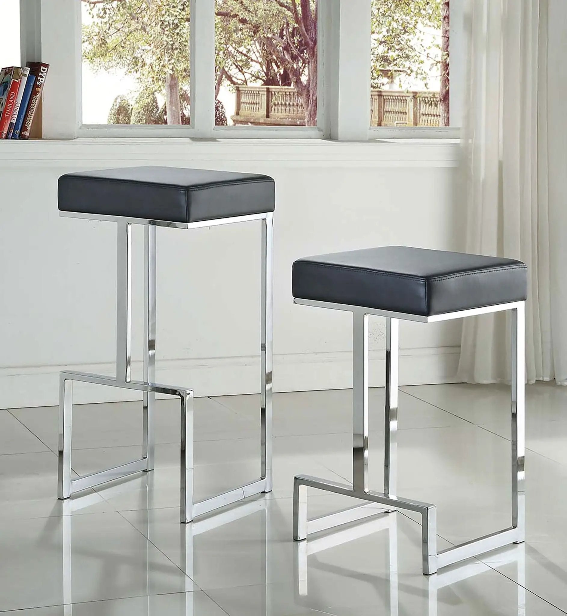 Gervase Square Bar Stool Black and Chrome by Unique Piece Furniture