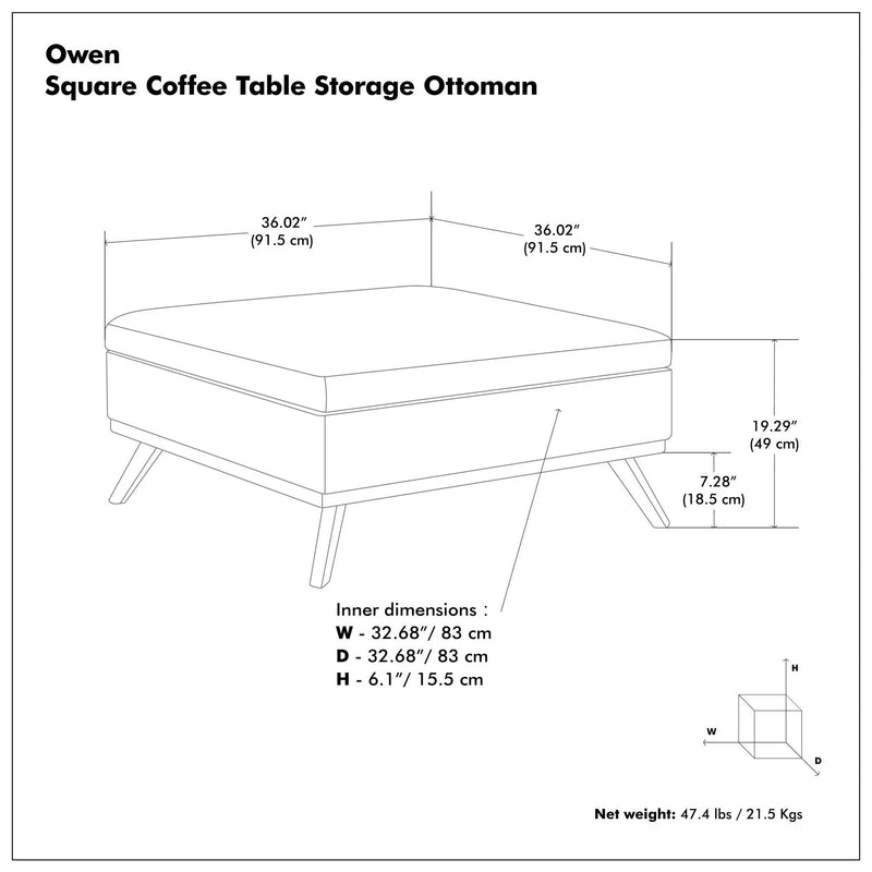 Owen - Multifunctional Square Coffee Table Storage Ottoman by HouseOfZazla