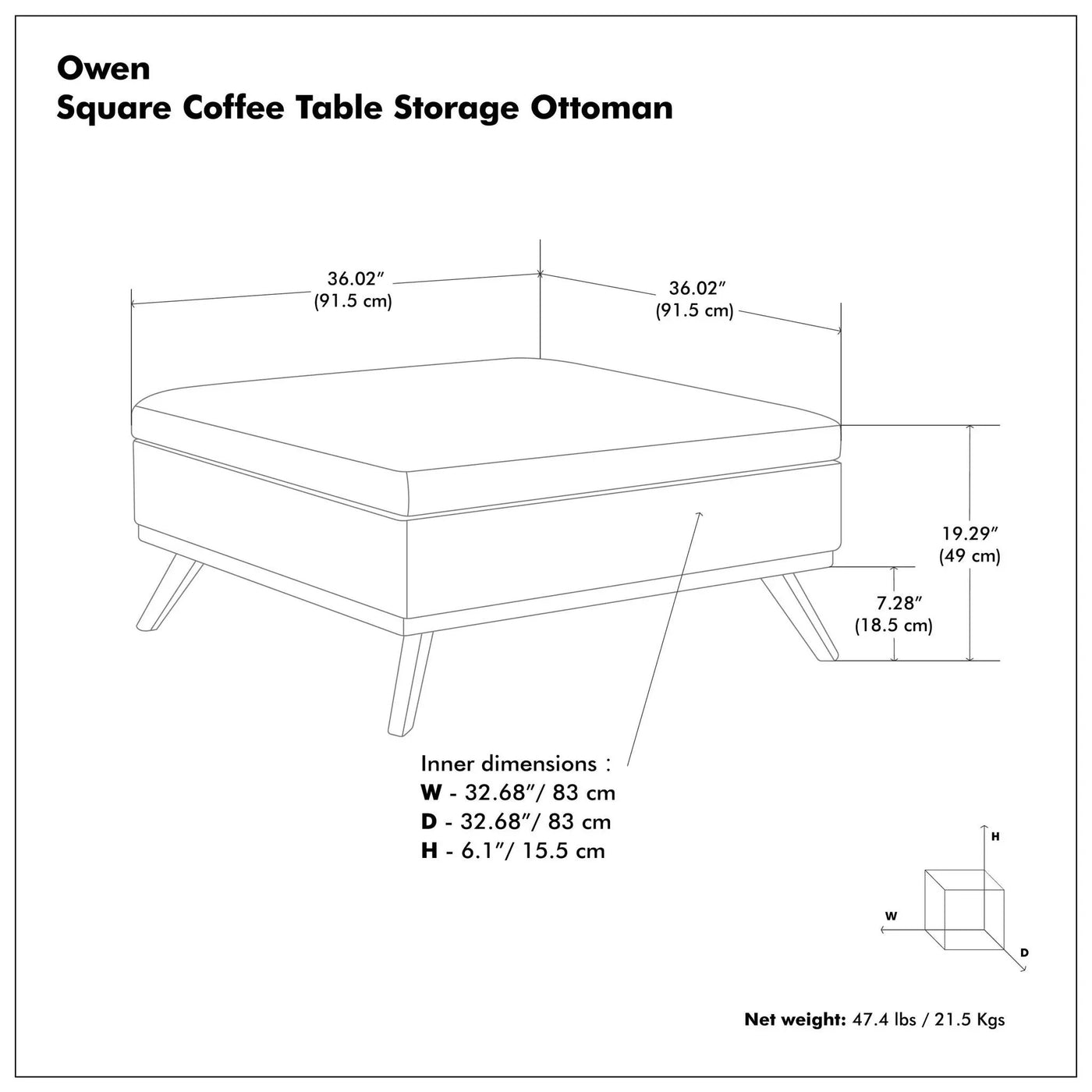Owen - Multifunctional Square Coffee Table Storage Ottoman by Unique Piece Furniture