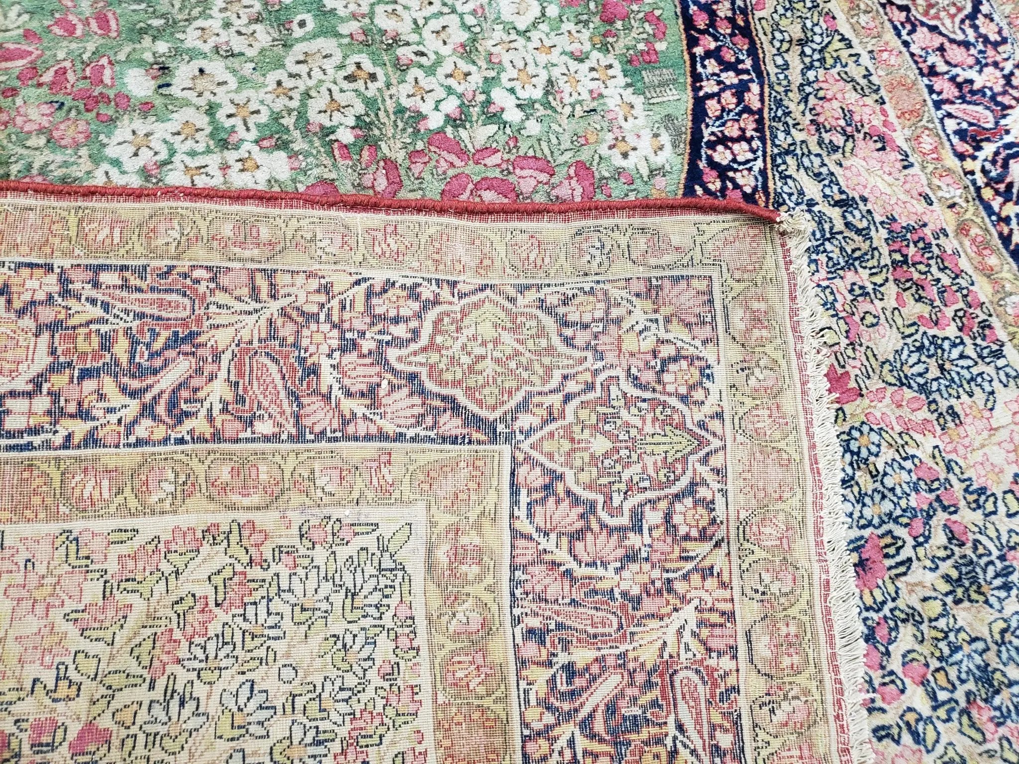 Antique Persian Kerman Lavar Rug 4.4 x 7.5, Highly Collectible Rare, 1880s Rug, Millefleurs, Cows, Wool Hand Knotted, Pictorial by Jewel Rugs