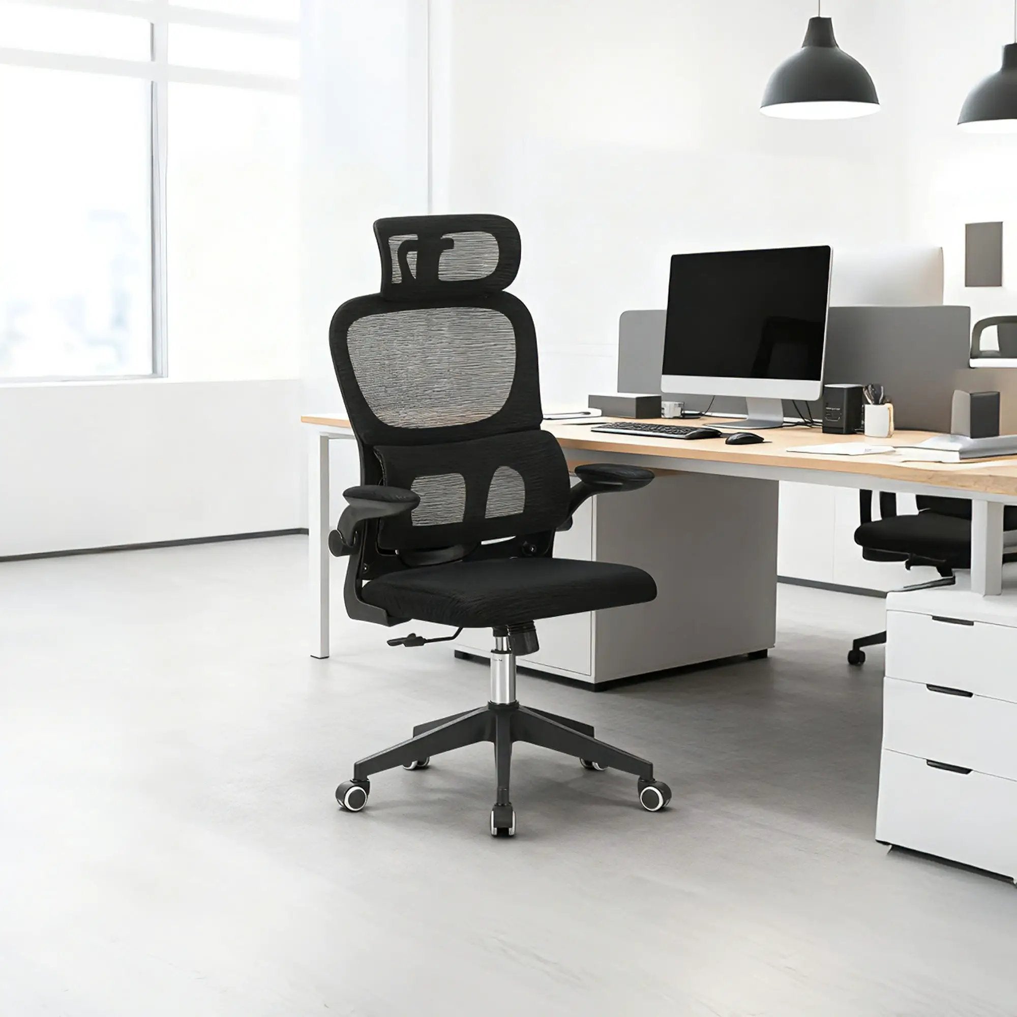 High Back Ergonomic Swivel Rolling Office Chair With Tilt Function, 3D Headrest, Lumbar Support - Black by Unique Piece Furniture