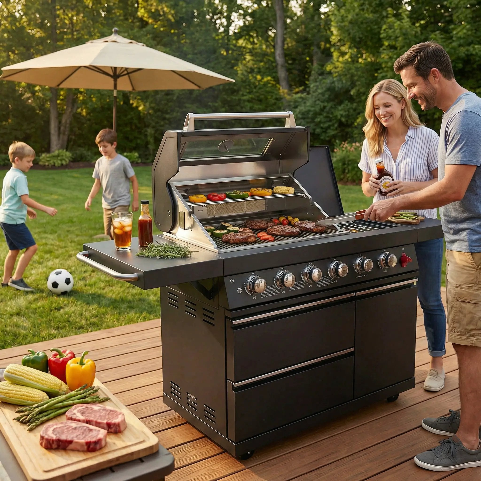 46-Inch 75300 BTU 6-Burners Deluxe Stainless Steel Gas Outdoor Kitchen Barbecue Grill by HouseOfZazla