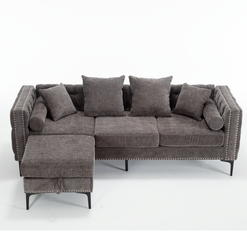 L Shaped Sectional Convertible Sofa with Storage Ottoman and Modern Tufted style by BLAKHOM