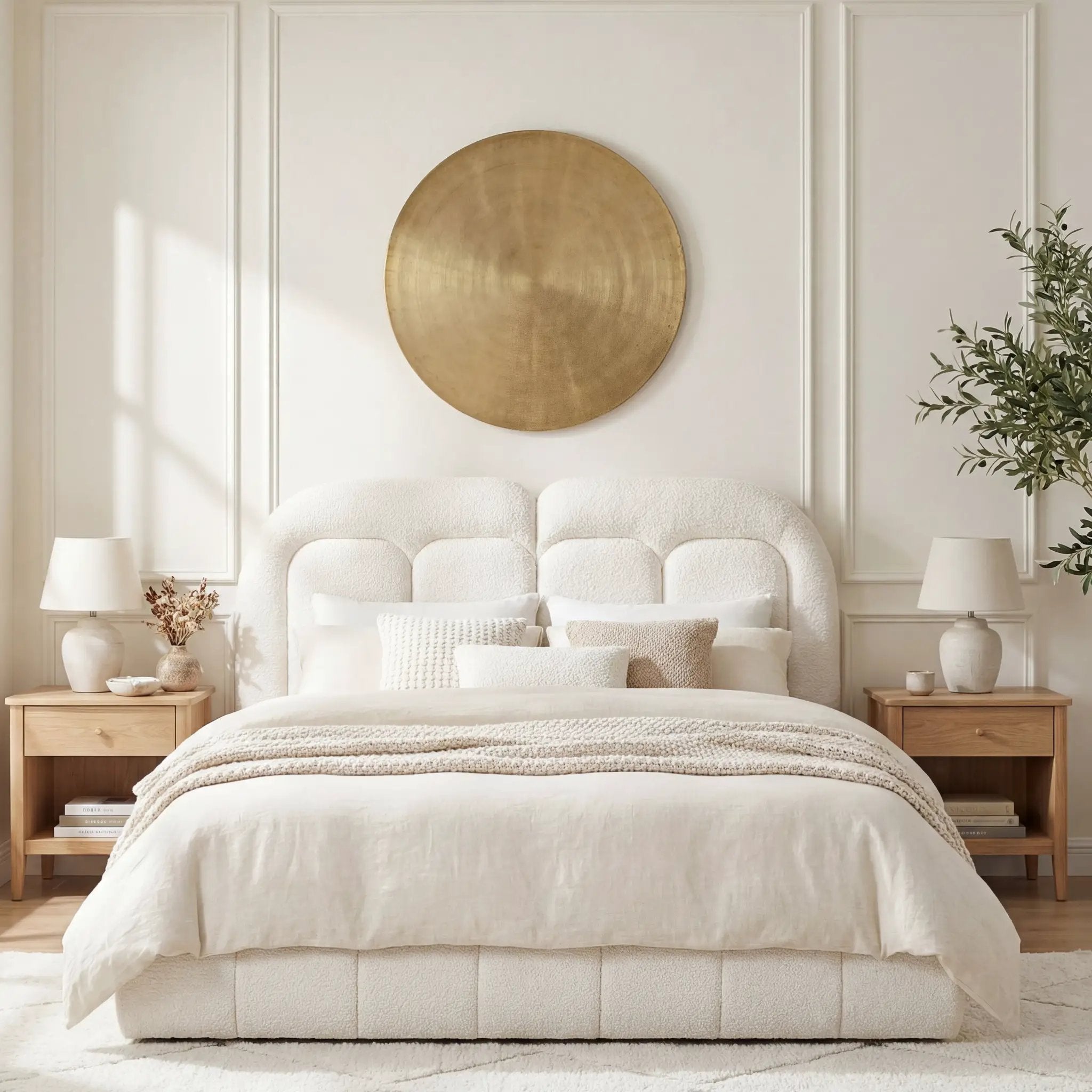 Queen Size Boucle Upholstered Platform Bed with Tufted Headboard by HouseOfZazla