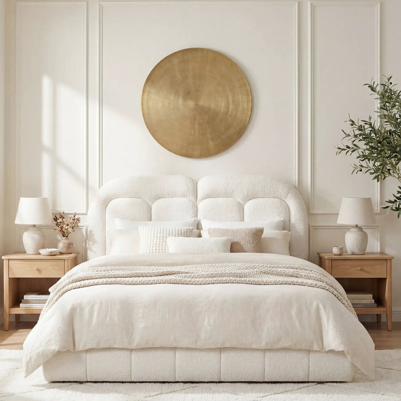 Queen Size Boucle Upholstered Platform Bed with Tufted Headboard by HouseOfZazla