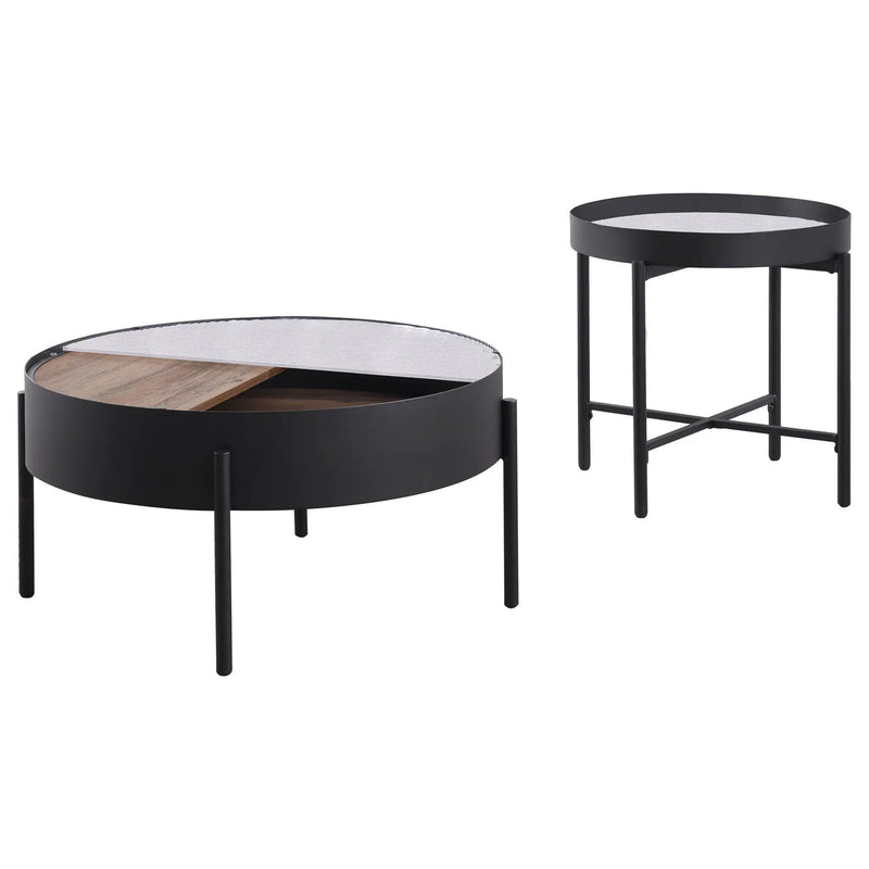 Ozella 2-piece Round Coffee and End Table Set Sandy Black by Unique Piece Furniture