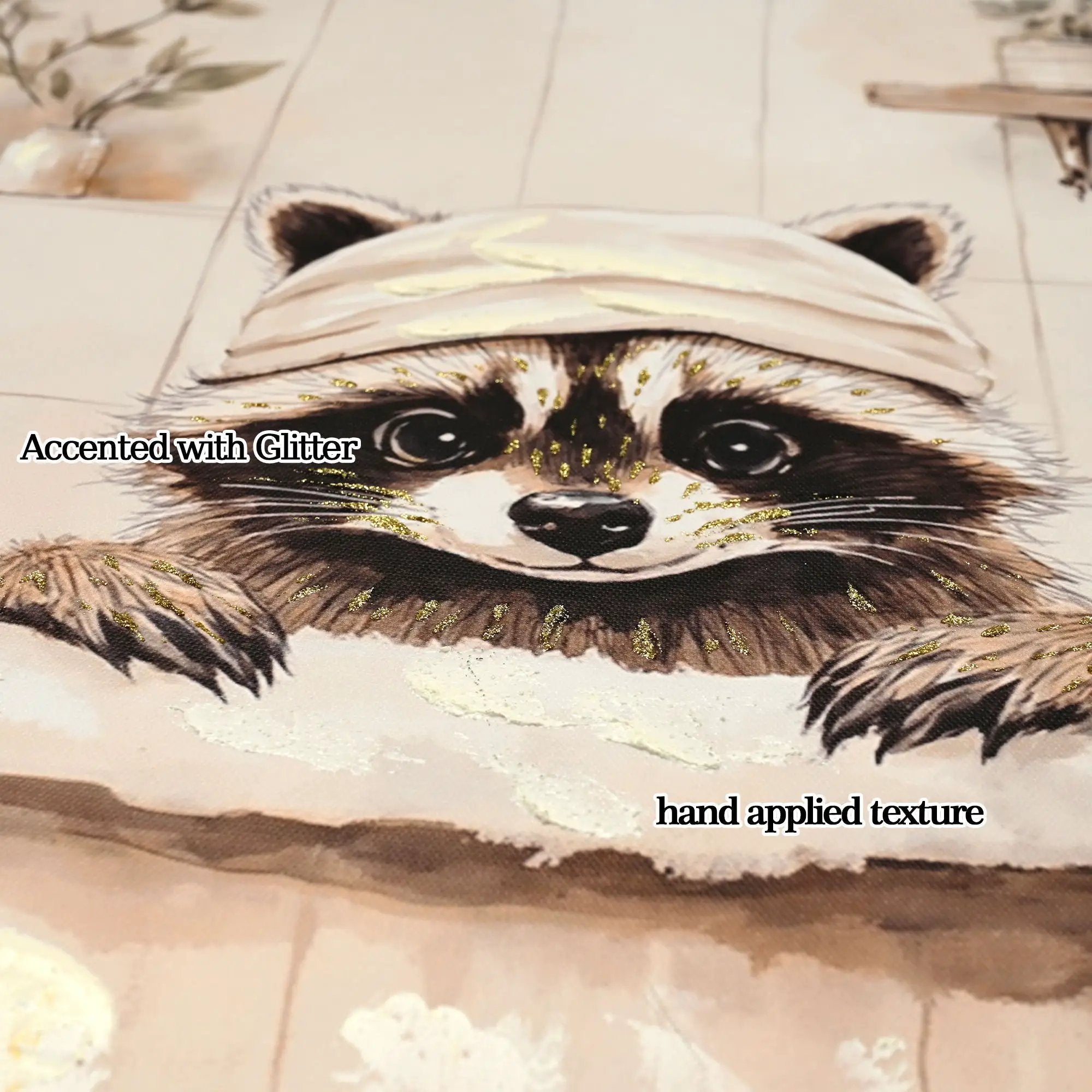 Raccoon Bathroom Canvas Wall Art, Funny Animal, Framed - Black / Ivory by Unique Piece Furniture