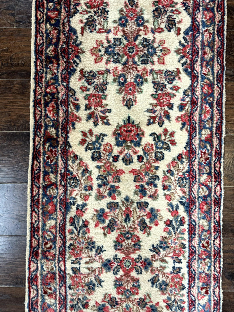 Persian Sarouk Runner Rug 2.4 x 21, Handmade Wool Floral Runner Rug for Hallway, 21ft Runner, Ivory by Jewel Rugs
