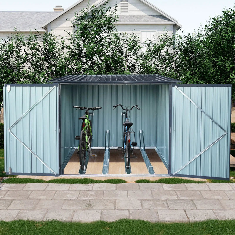 Outdoor Steel Storage Shed For Bicycle With Slope Roof And 4 Bike Tracks - Black by HouseOfZazla