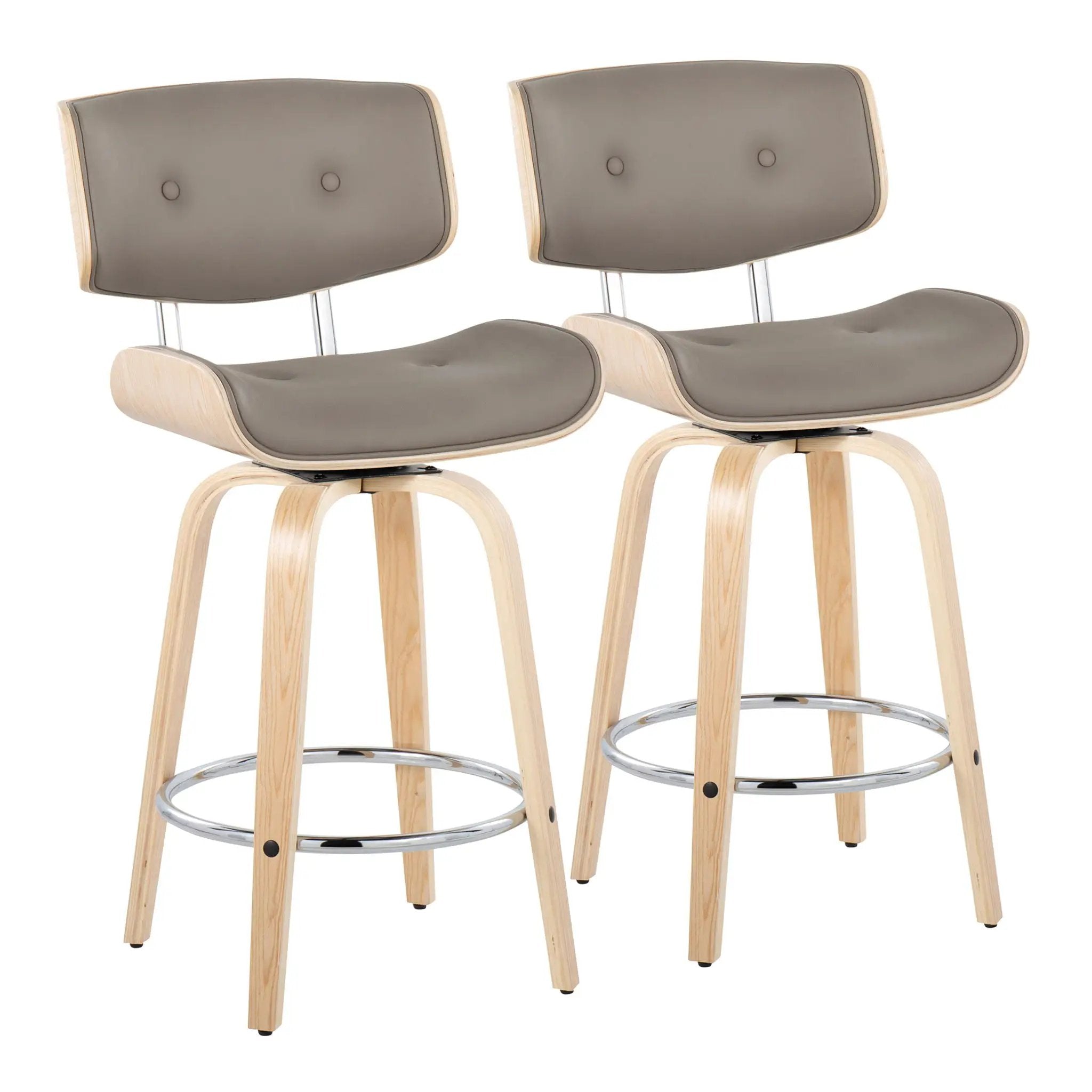 Lombardi - Mid Century Modern Fixed Height Counter Stool With Swivel With Round Footrest (Set of 2) by HouseOfZazla