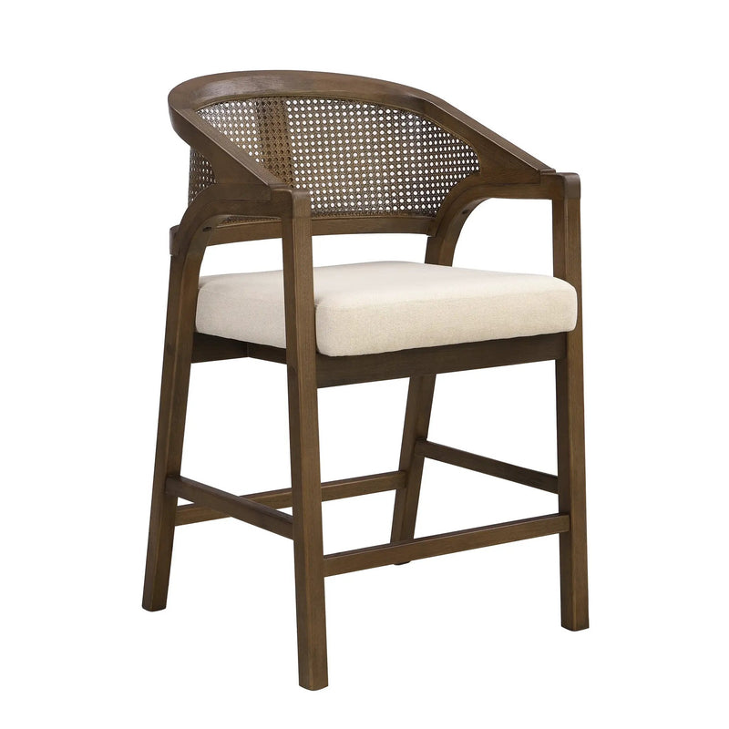 Wooden Frame Counter Stool with Rattan Back - Set of 2 by HouseOfZazla
