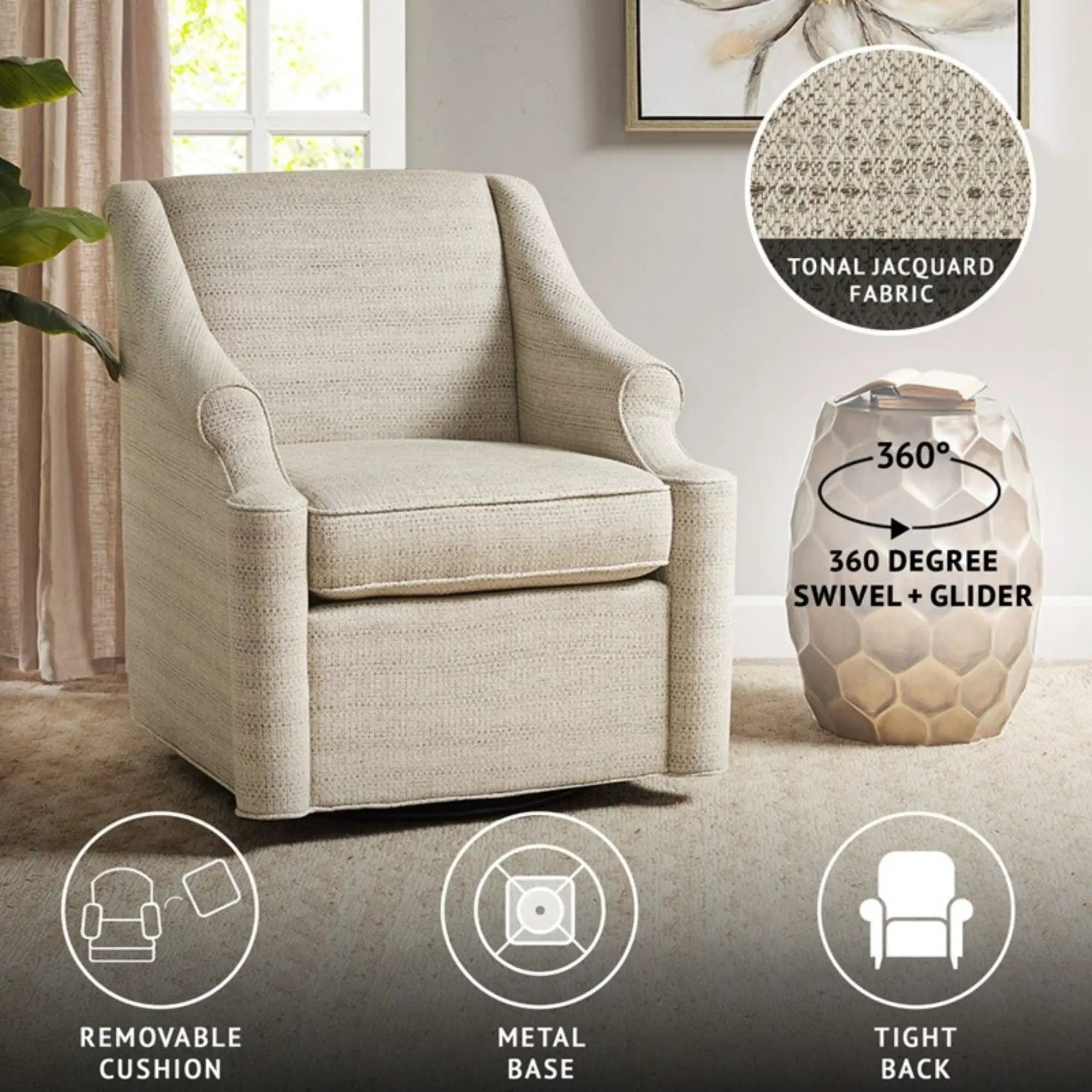 Justin - Swivel Glider Chair With 360 Degree Rotation - Tan by Unique Piece Furniture