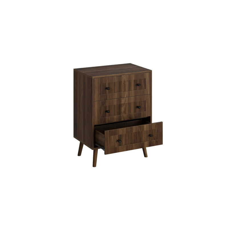 3 Drawer Dresser, Storage Cabinet With Vertical Grooves For Bedroom - Walnut by Unique Piece Furniture