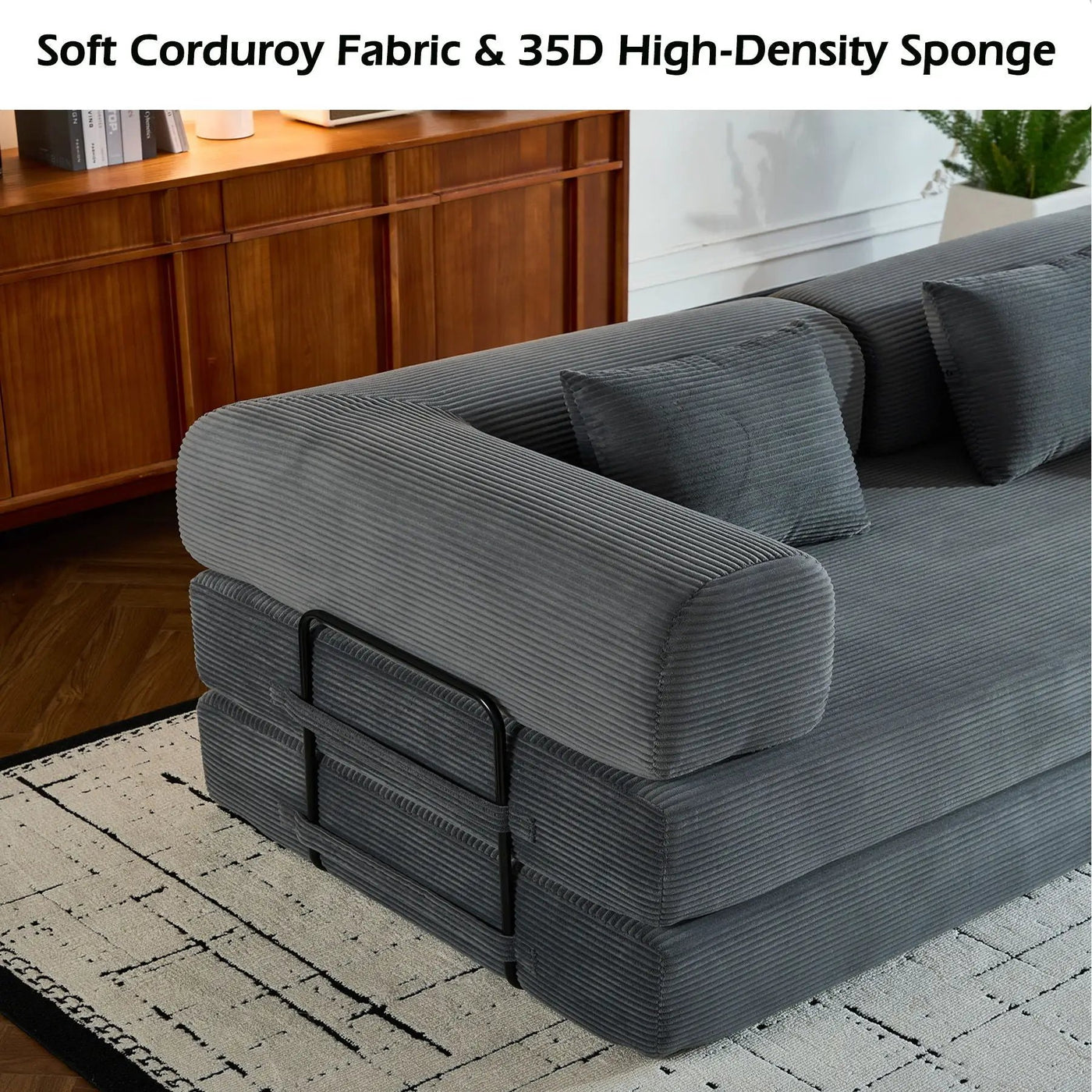 Convertible Sleeper Sofa Bed With Cylindrical Pillow, With Fixed Shape Frame by Unique Piece Furniture