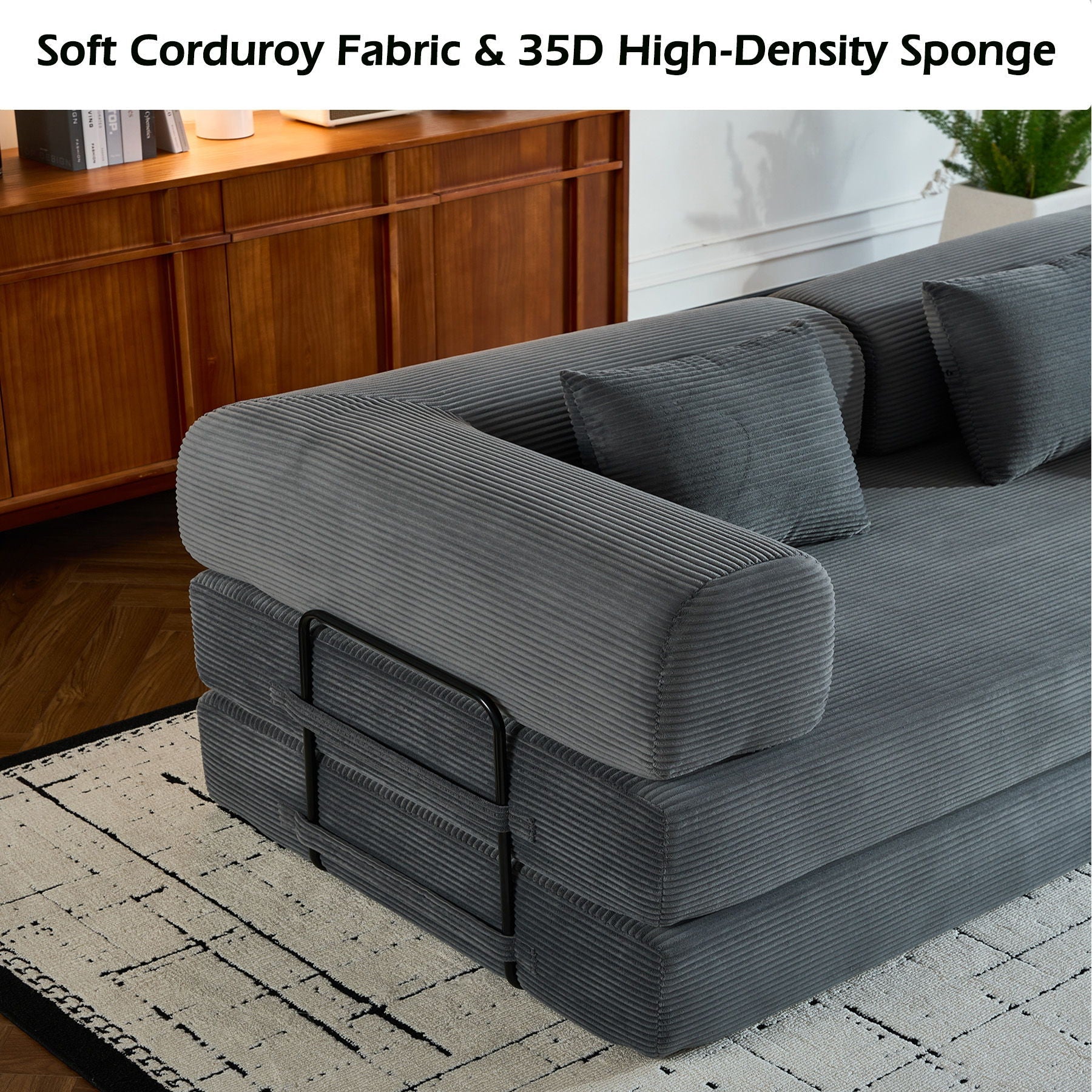 Convertible Sleeper Sofa Bed With Cylindrical Pillow, With Fixed Shape Frame by Unique Piece Furniture