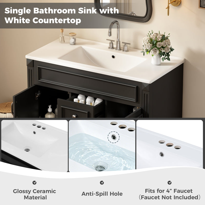 36 Inch Wall Mounted Bathroom Cabinet with Ceramic Sink and Drawers by HouseOfZazla