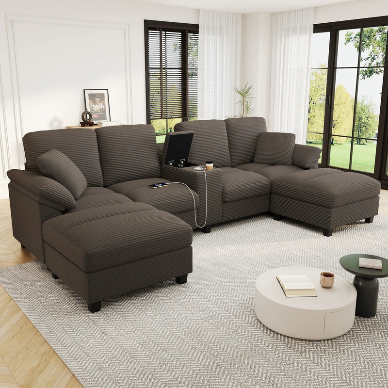 Modern U-Shaped Sectional Sofa With Storage Ottomans by Unique Piece Furniture