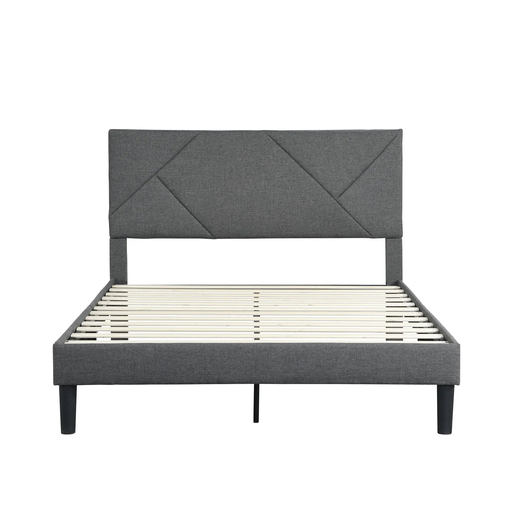 Full Size Upholstered Platform Bed Frame With Headboard, Strong Wood Slat Support, Mattress Foundation, No Box Spring Needed - Gray by Unique Piece Furniture