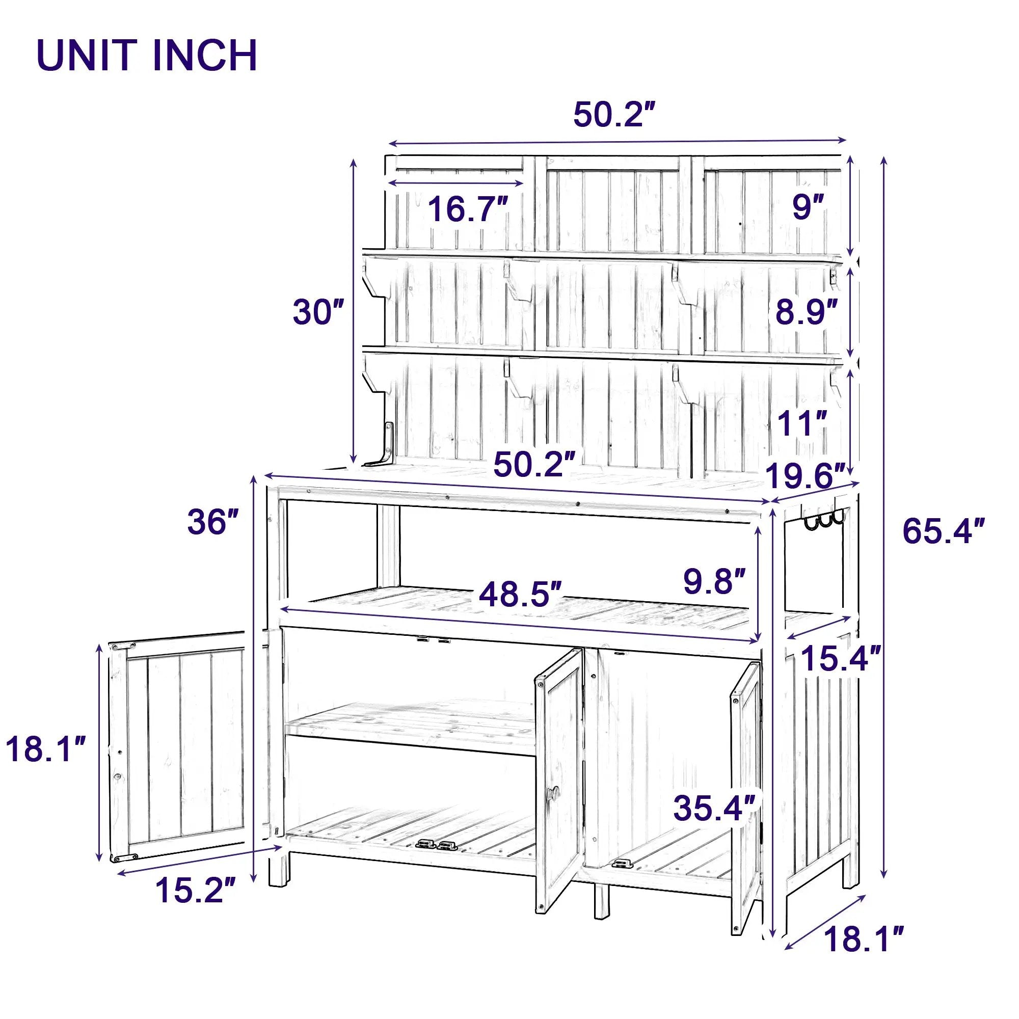TOPMAX Potting Bench with Hutch, 50.2' Solid Fir Wood Garden Workstation by HouseOfZazla