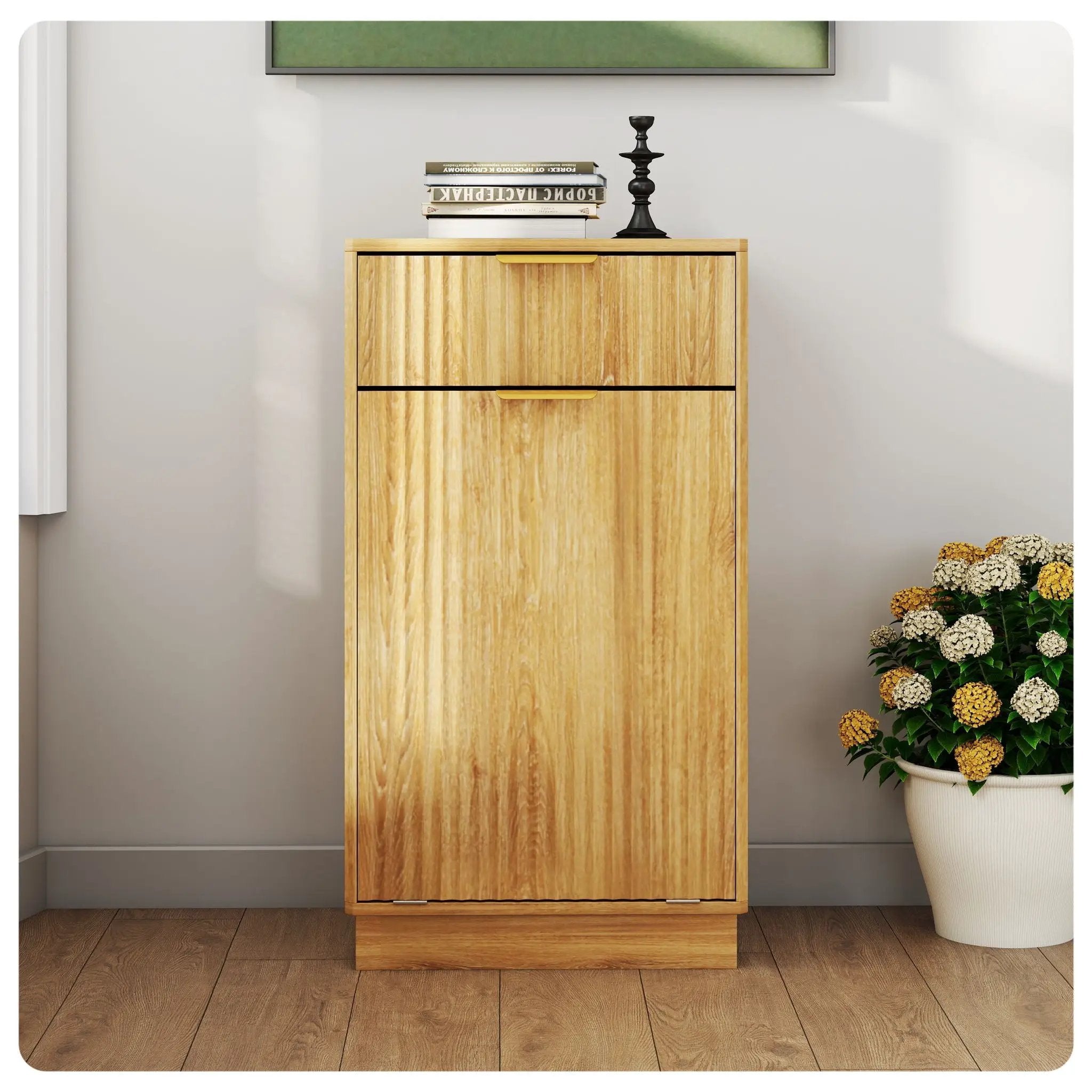 Tilt Out Trash Can Cabinet With Wave Textured Drawer & Pull Out Bin by Unique Piece Furniture