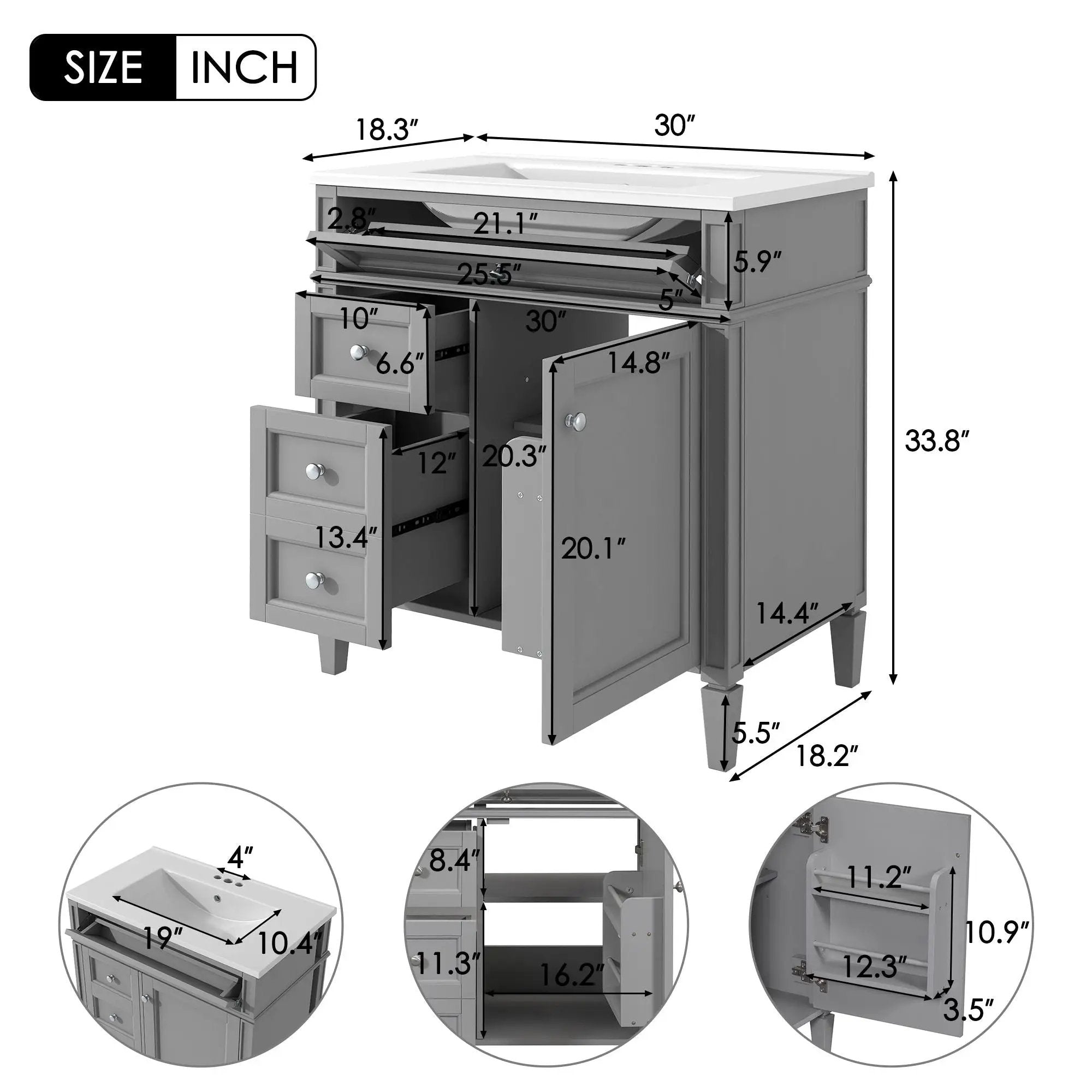 Bathroom Vanity With Top Sink, Storage Cabinet With 2 Drawers, Tip Out Drawer by Unique Piece Furniture