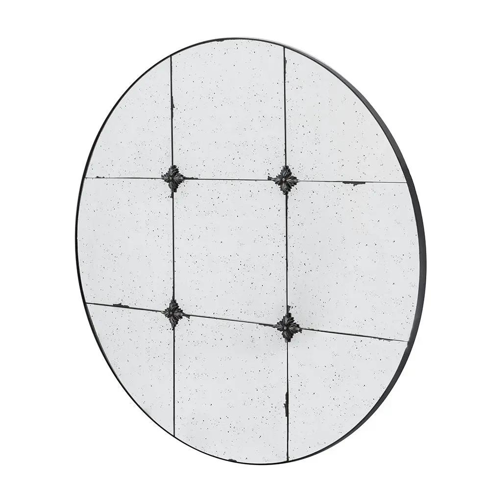 Traditional Decor Style Round Antique Glass Wall Mirror, Wall Decor For For Bathroom Entryway Console Lean Against Wall - Black by HouseOfZazla