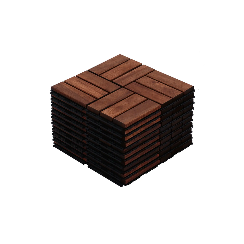 Acacia Wood Interlocking Deck Tiles - Checker Pattern by HouseOfZazla