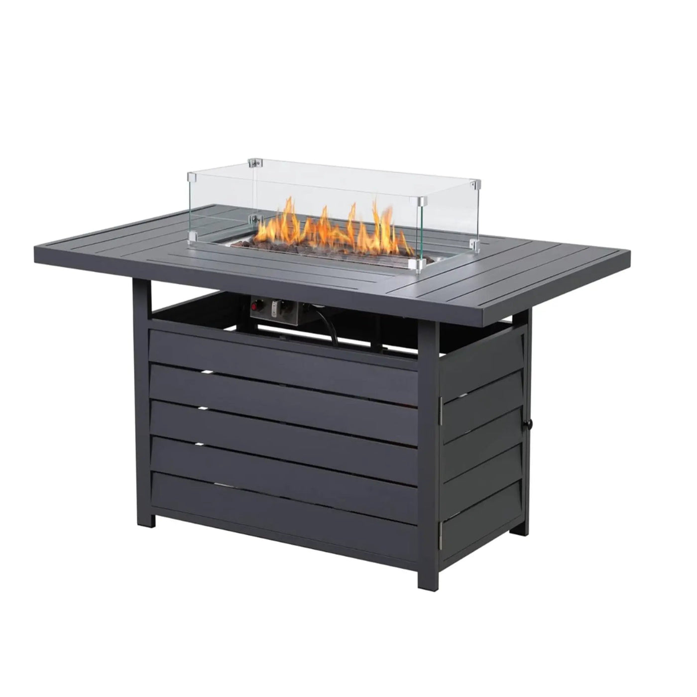 Rectangular Propane Fire Pit Table With Burner, Lava Rock, Waterproof Cover by HouseOfZazla