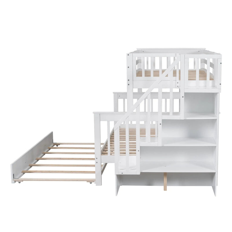 Bunk Bed With Twin Size Trundle, Storage And Guard Rail For Bedroom by HouseOfZazla