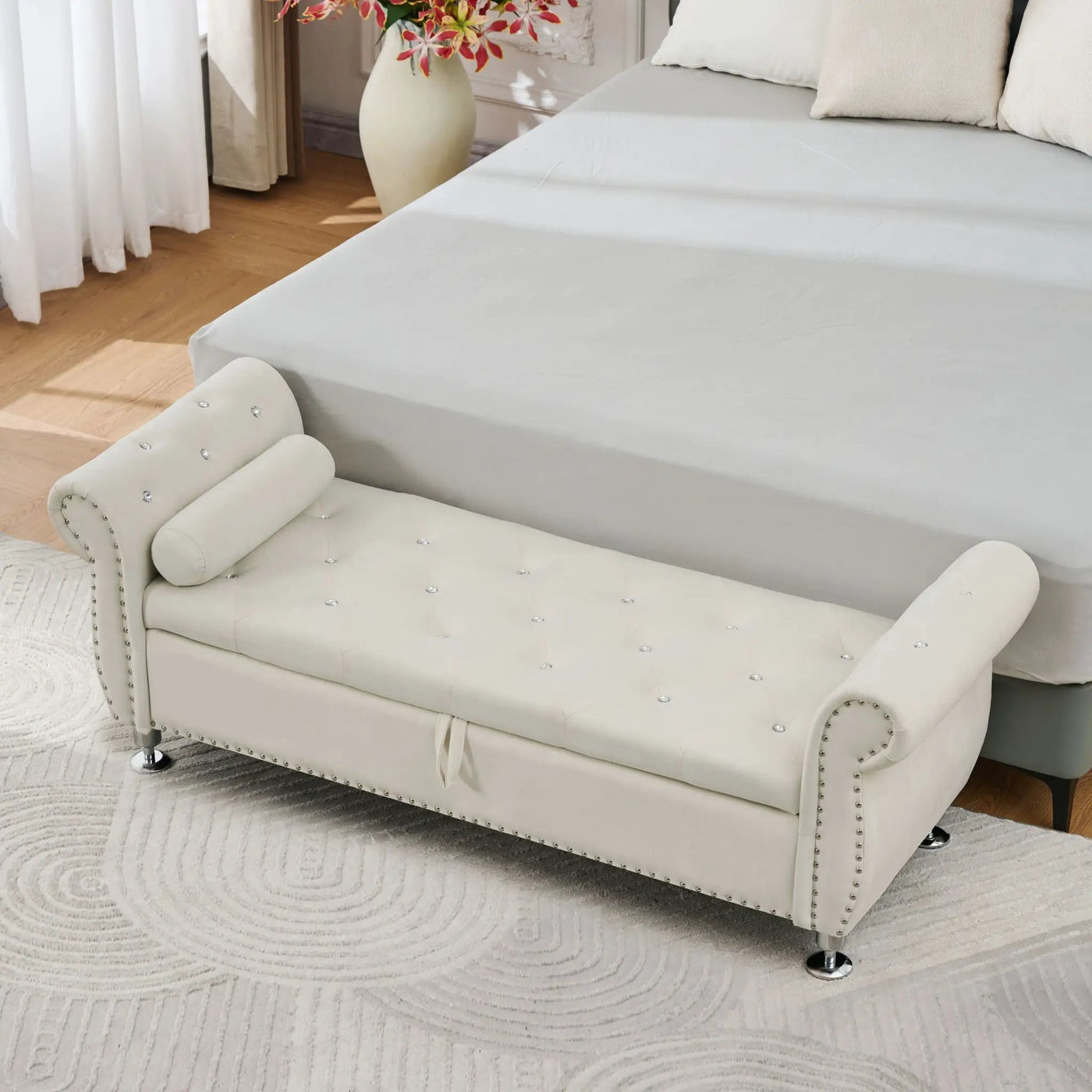 Storage Bench With Crystal Buttons And 1 Pillow For Bedroom by HouseOfZazla