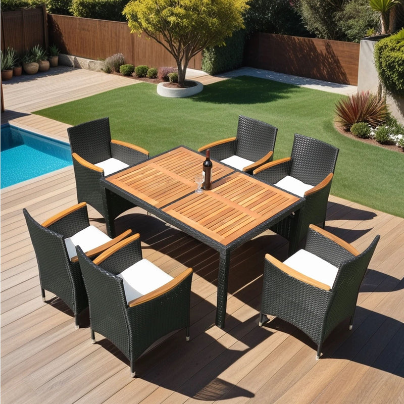 Outdoor Patio Wicker Dining Set With Acacia Wood Top by HouseOfZazla