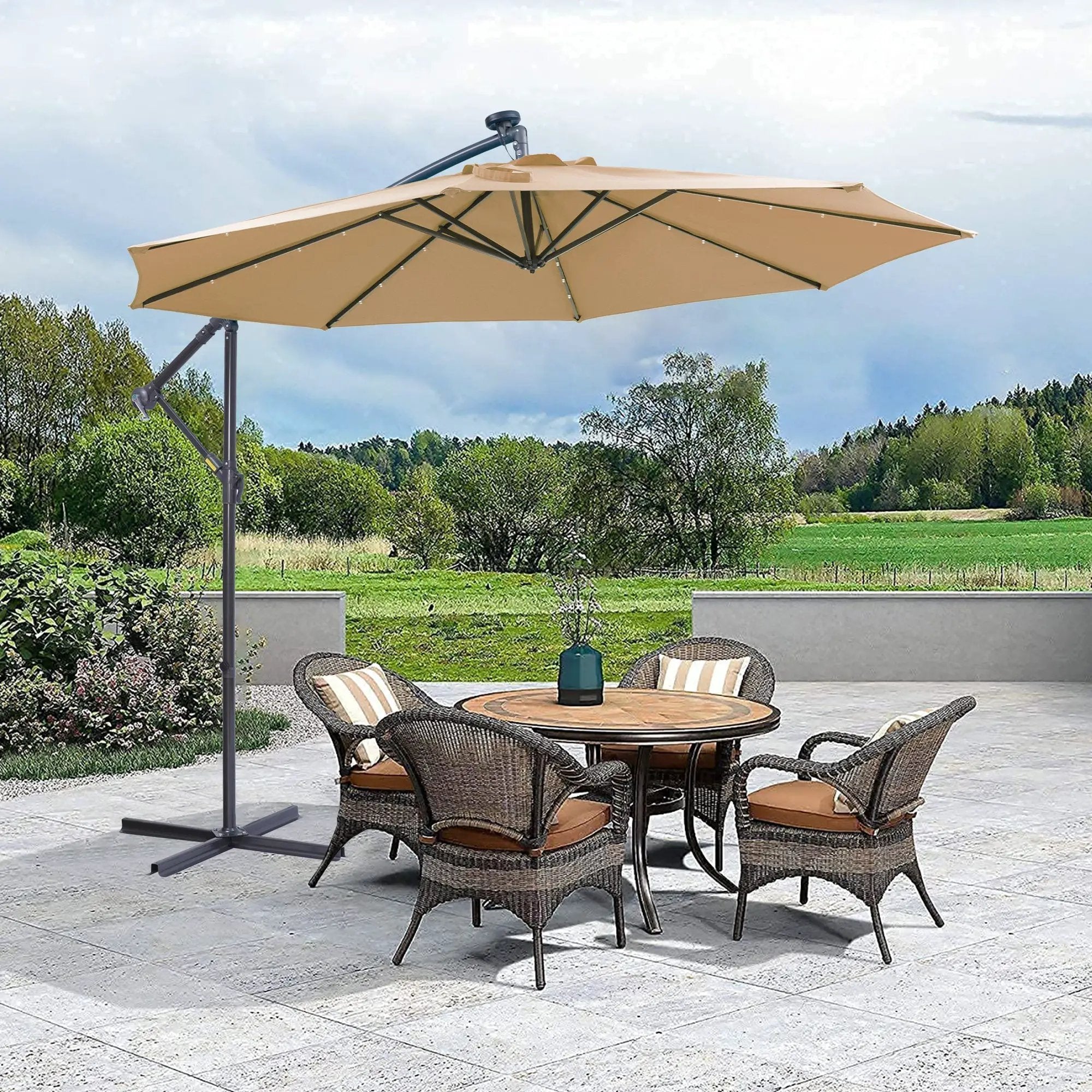 Outdoor Cantilever Patio Umbrella with 32 LED Lights, 10 ft by HouseOfZazla