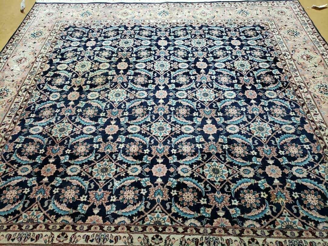 Square Indo Persian Rug 6x6, Hand Knotted, Wool, Allover Pattern by Jewel Rugs